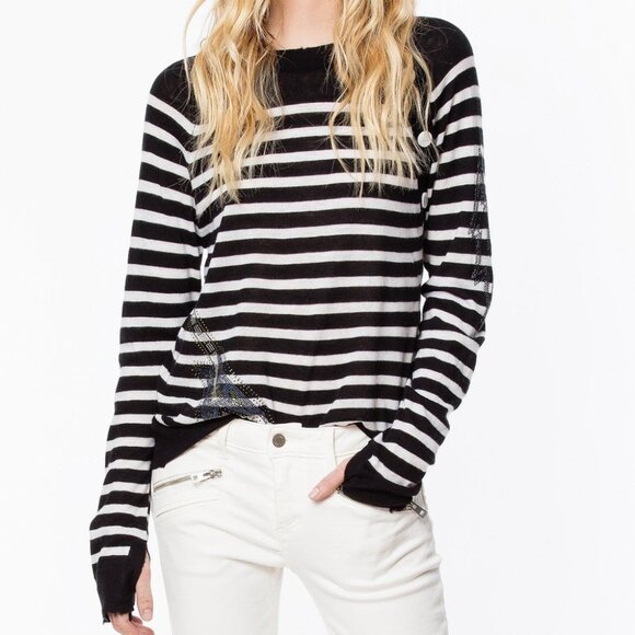 NWT - Zadig & Voltaire Reglis Stripe Sweater 100% Cashmere SHMZ1113F - Picture 7 of 15